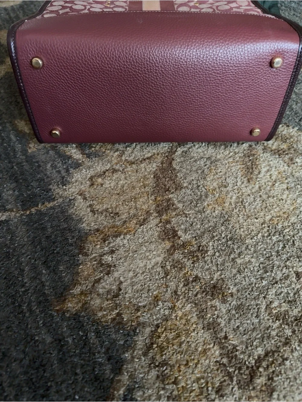 Coach Pink and Burgundy Signature Canvas Tote with Cream Logo Patch